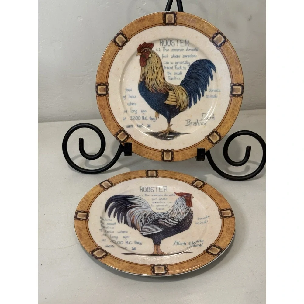 1855 Limoges Godinger Rooster‎ Salad Plates Set of 2 Different Rooster Farmhouse